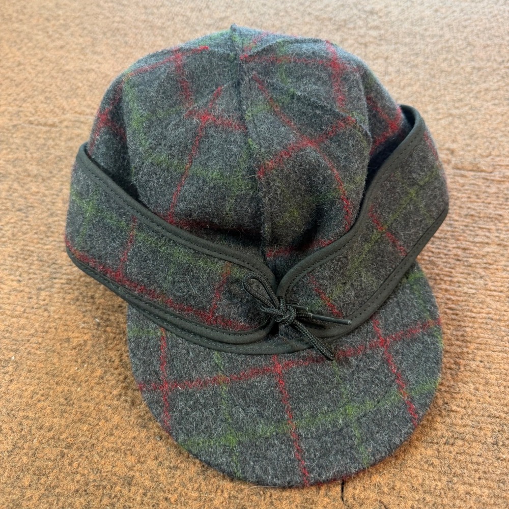 A+ Stormy Kromer The Original Cap Gray Plaid Wool Ear Flap Winter Hat Size 7 1/4